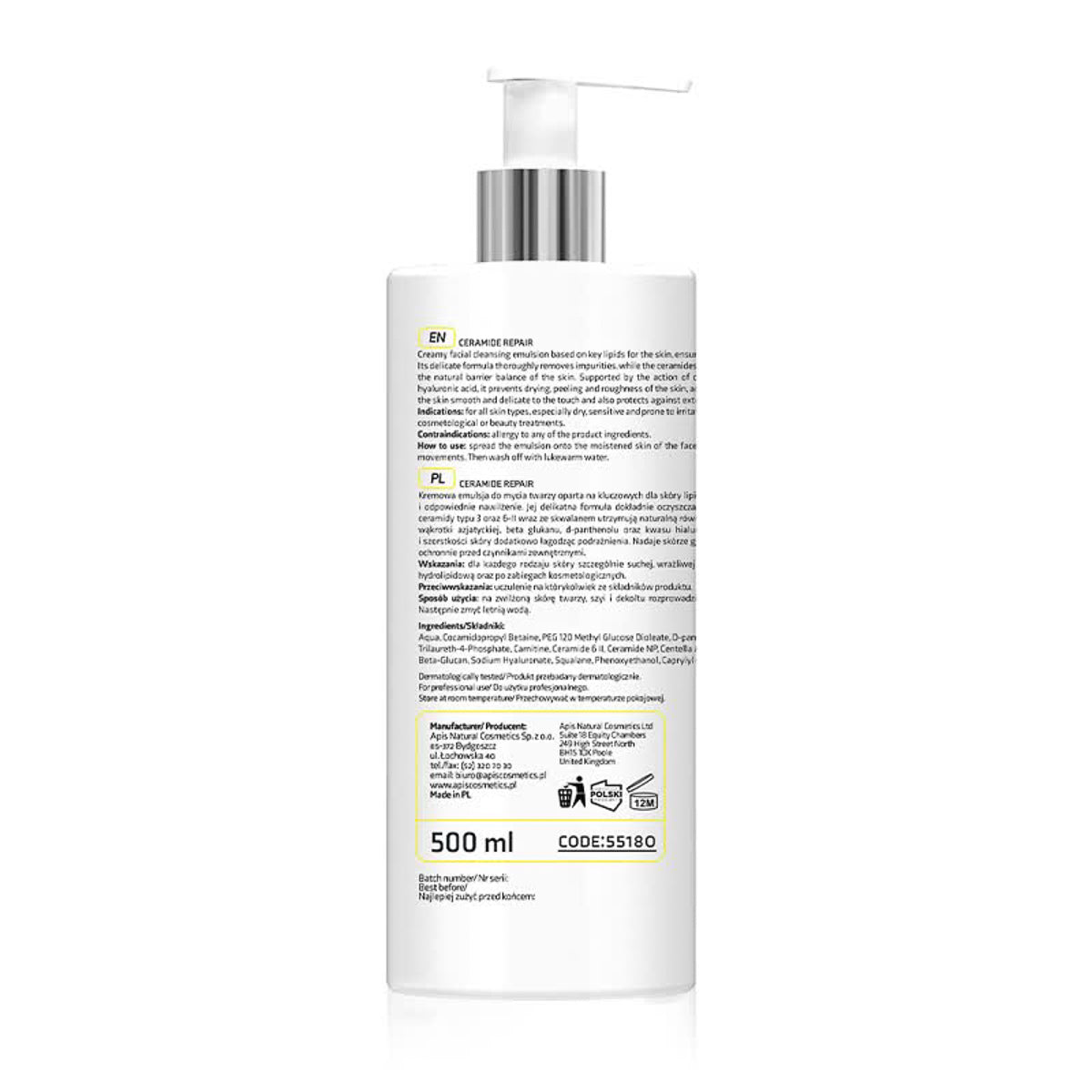 APIS Ceramide Repair Emulsão de Limpeza Suave 500ml