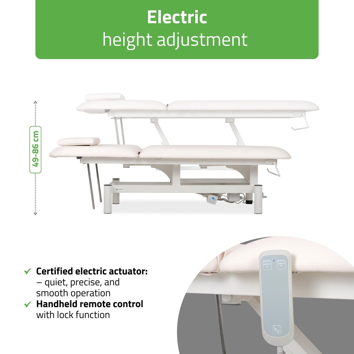 Optima terapijski stol, električna regulacija visine s ručnom kontrolom – Satin Comfort k701, bijeli