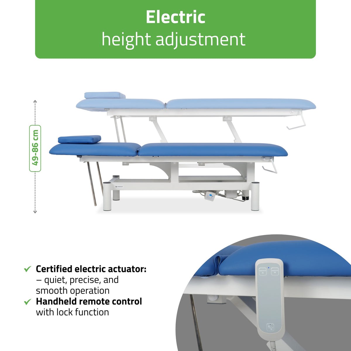 Optima terapijska stolica, električna regulacija visine s daljinskim upravljačem – Satin Comfort k723, plava