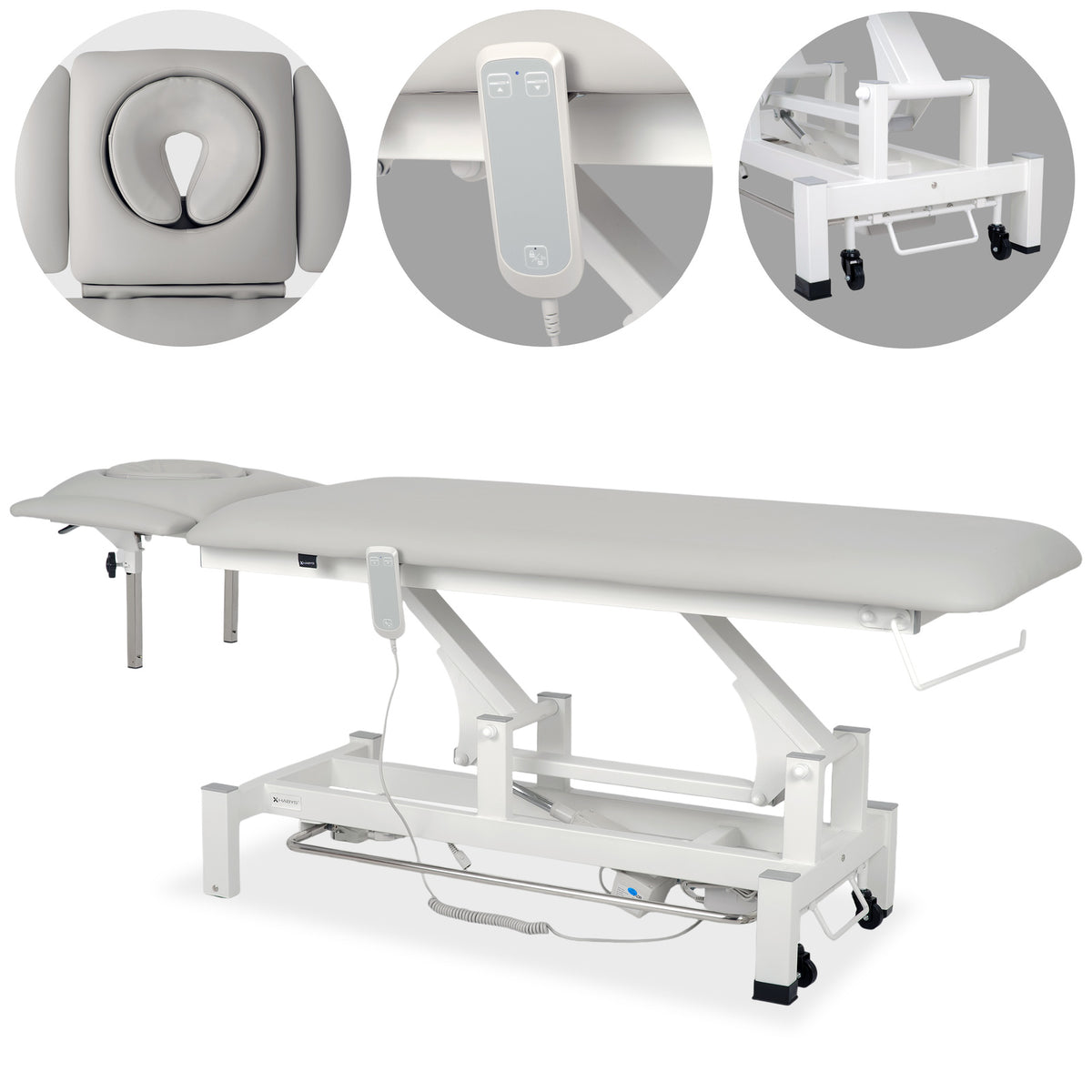 Fortis 4 ERGO treatment table, electric height adjustment with foot control bar, ERGO cushion, k729 light gray