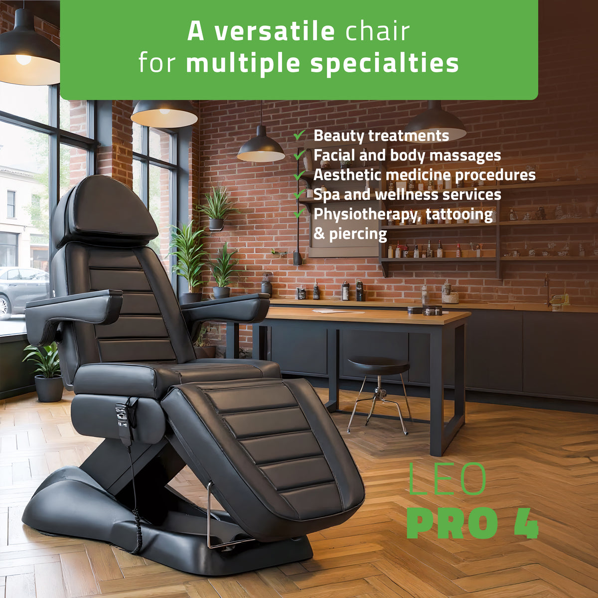 Električna kozmetička fotelja Leo PRO 4 Comfy Base k515 crna